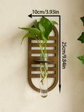 Axyaa Wood Wall Vase Green Plant Holder Home Decor Bouquet Tube Orb Decor
