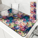 Diatom Mud Absorbent Mat, Watercolor Plant & Flower Design, Kitchen Accessory by Axyaa