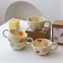 Axyaa Hand Pinched Irregular Flower Ceramic Coffee Mug, Korean Style Tea Cup