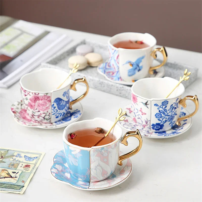 Axya English Style Coffee Cup Set with Saucers, for Latte and Black Tea
