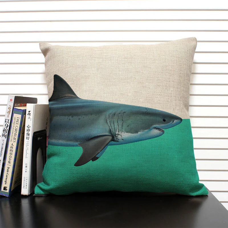 Axyaa Shark Dinosaur Linen Cushion Cover Throw Pillow Case 45x45cm