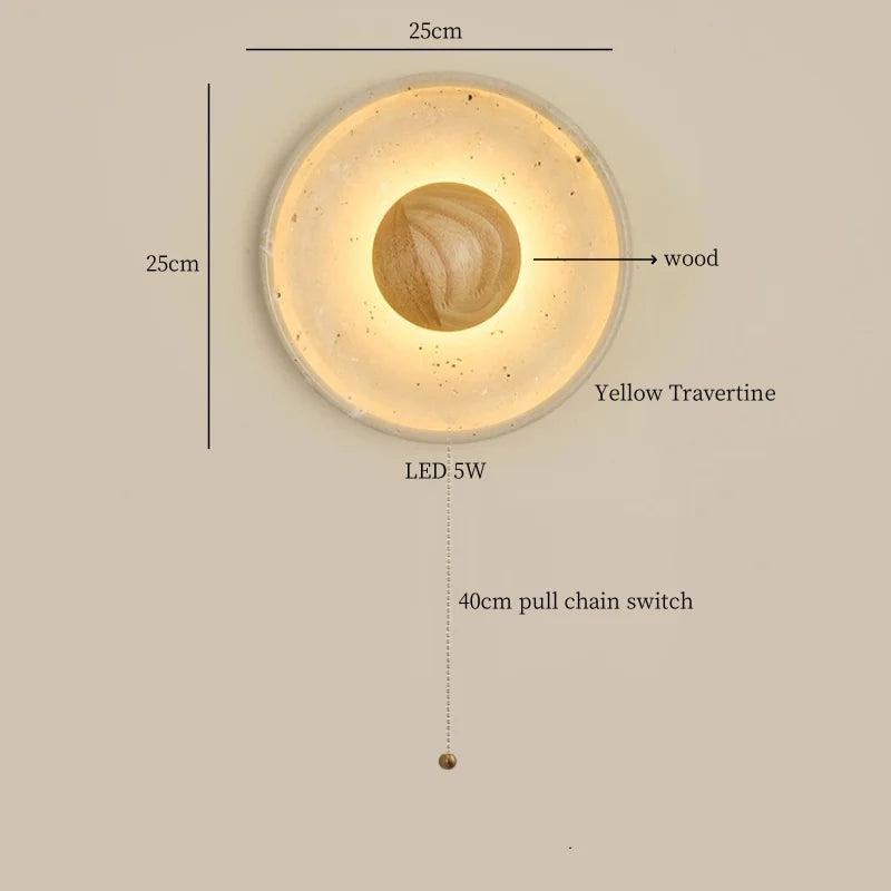 Axyaa Nordic LED Wall Lamp Wood Yellow Travertine Rotatable Light