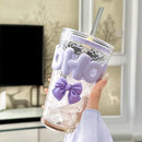 Axyaa Glass Water Bottle with Straw and Lid - 450ml, BPA-Free, Cute Design