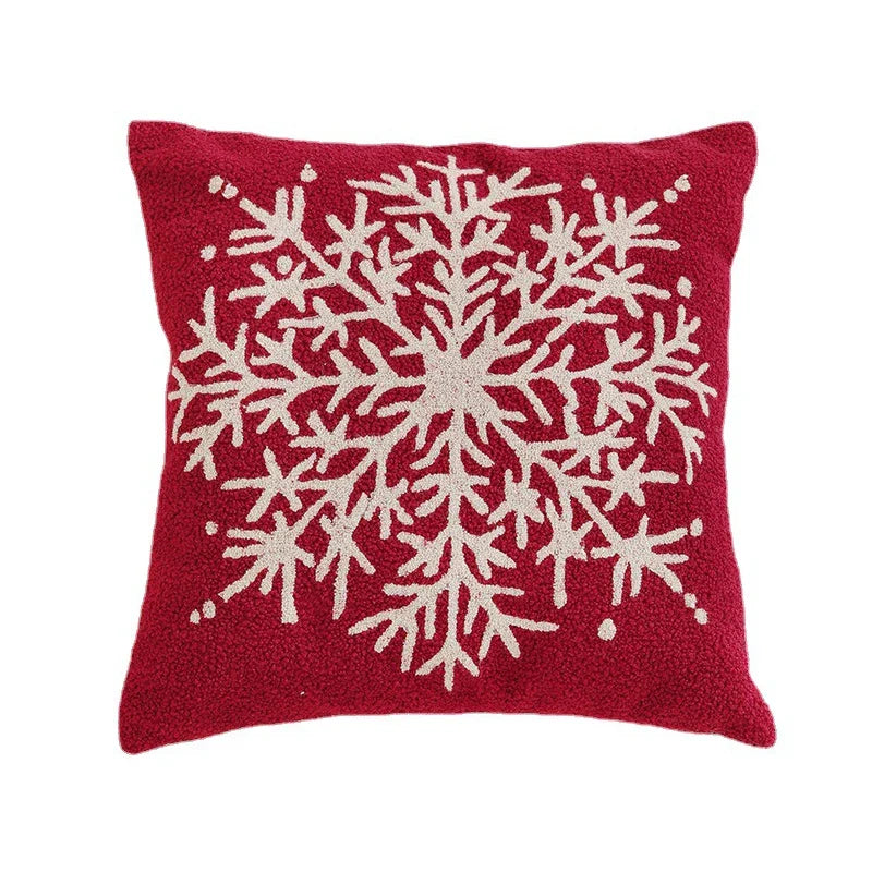Axyaa Christmas Tree Snowflake Cushion Cover in Green and Red, Embroidered 45x45cm Square Pillowcase