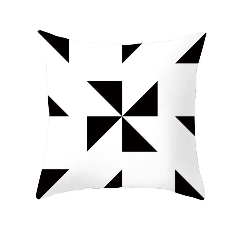 Axyaa Black & White Plaid Wave Stripe Checkerboard Print Throw Pillow Case