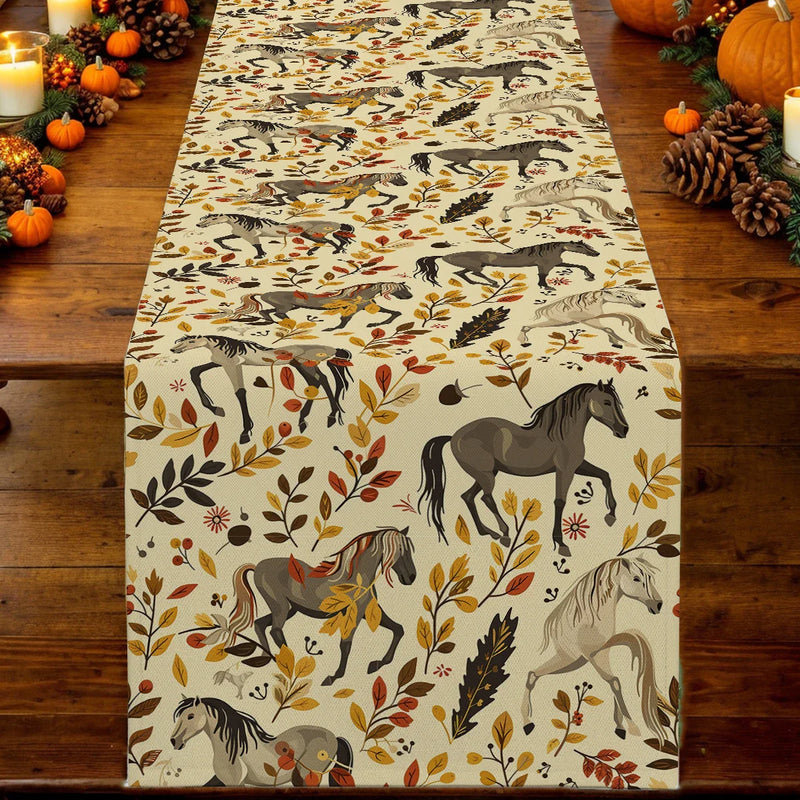 Watercolor Maple Leaves Branch Table Runner by Axyaa