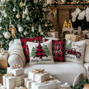 Axyaa Christmas Throw Pillow Covers - Festive Farmhouse Decor with Xmas Trees, Truck & Buffalo Plaid