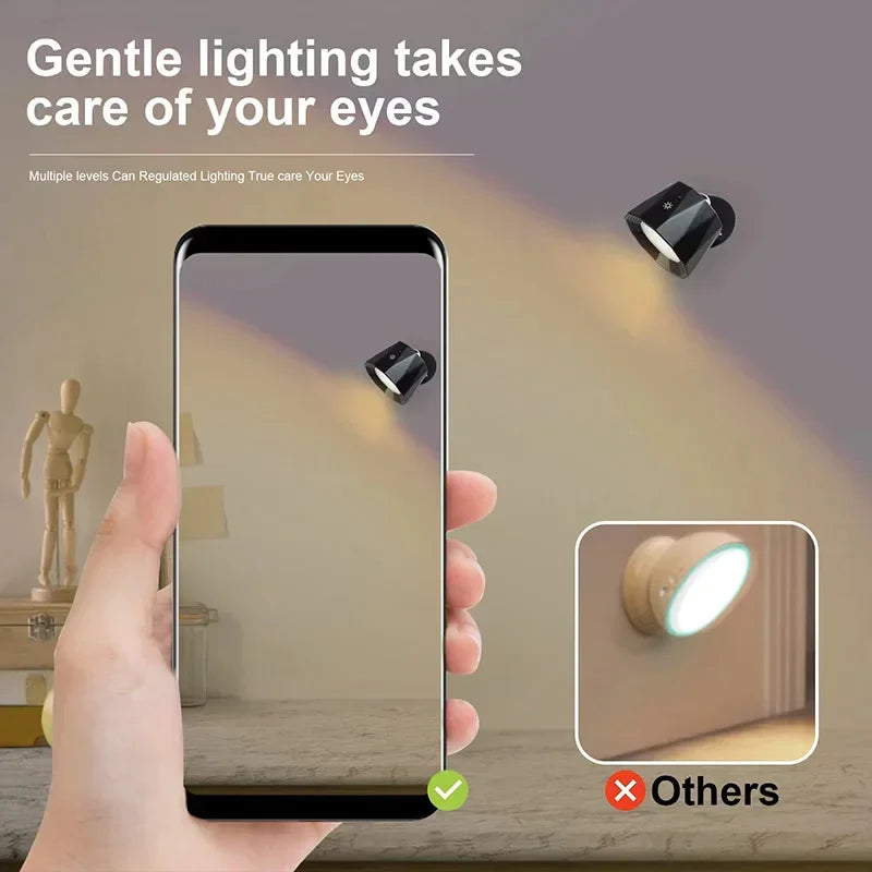 Axyaa Touch Control LED Wall Lamp: 360 Rotatable, USB Rechargeable, Wireless Night Light