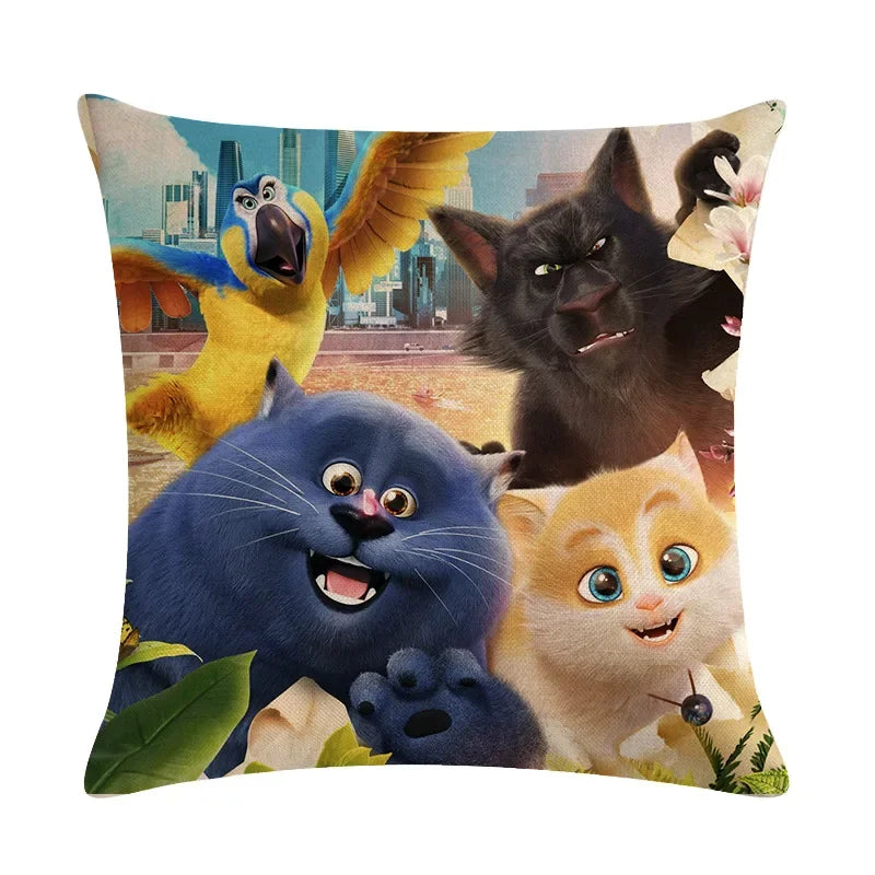 Axyaa Cartoon Cat Linen Pillow Cover for Leisure Sofa Chair Decor 45*45cm