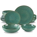 Axyaa Stoneware Tableware Set in Green Karst Embossing for 4/8/12