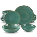 Axyaa Stoneware Tableware Set in Green Karst Embossing for 4/8/12