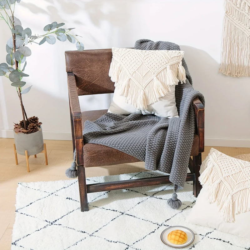 Boho Tassel Cushion Cover 45x45cm for Sofa, Nordic Style Home Decor by Axyaa