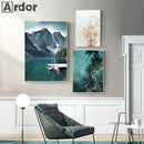 Scandinavia Mountain Lake Boat Wall Art Axyaa Print - Modern Home Decor