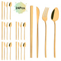 Axyaa 24Pcs Black Gold Cutlery Set Stainless Steel Tableware Luxury Dinnerware