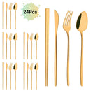 Axyaa 24Pcs Black Gold Cutlery Set Stainless Steel Tableware Luxury Dinnerware
