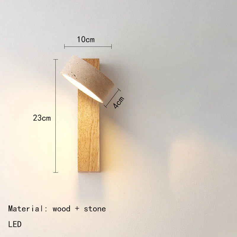 Axyaa Rotatable LED Wall Light with Natural Stone, Wood Sconce for Bedroom and Parlor