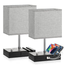 Axyaa Grey Bedside Lamp with USB C Ports and Phone Stands