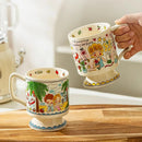 Axya 400ml Cartoon Ceramic Couple Cup - Heat Resistant Tea Milk Mug - Creative Boy and Girl Goblet Shape