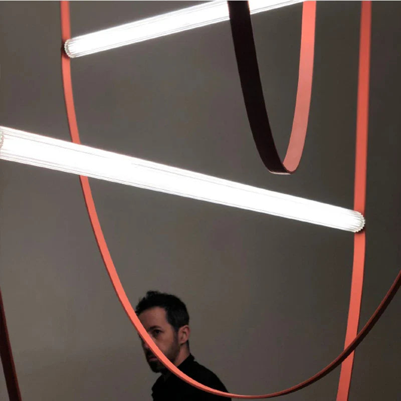 Axyaa Leather Belt Chandelier: Modern Glass Tube Designer Lighting for Living Room