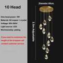 Axyaa Crystal Brass Chandelier for Modern Villa Stair, LED Pendant Lights for Home Decor