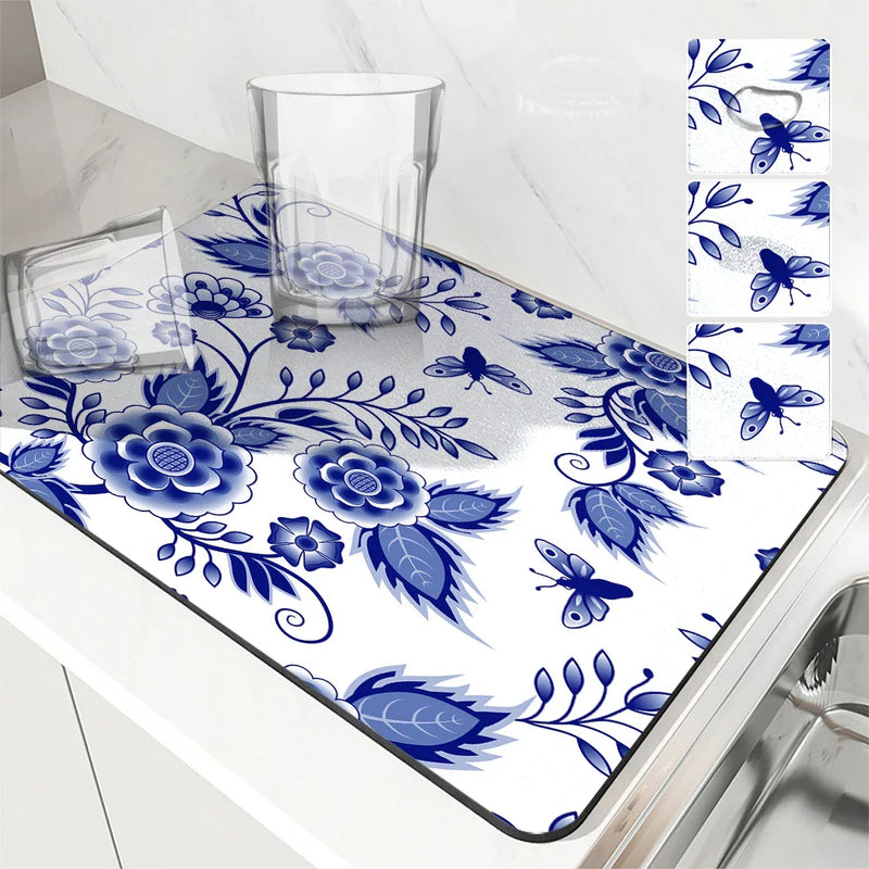Axyaa Absorbent Draining Mat: Quick Dry Super Draining, Dish Drying, Bathroom Drain Pad