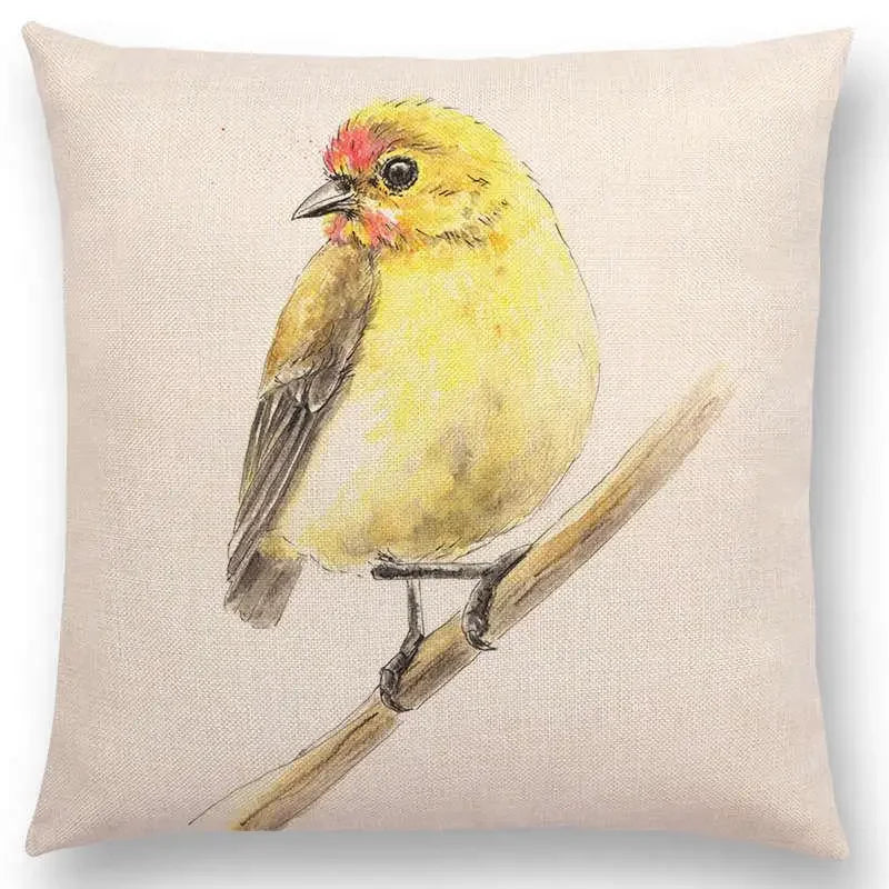 Birds Painting Cushion Cover - Axyaa Collection: Robin, Titmouse, Toucan, Sparrow, Firecrest, Cardinal, Bullfinch