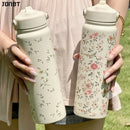 Axyaa Vintage Floral Thermos Bottle with Large Capacity and Handle