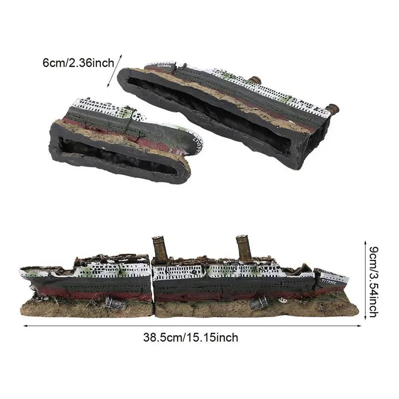 Axyaa Titanic Shipwreck Resin Aquarium Ornament 38cm.