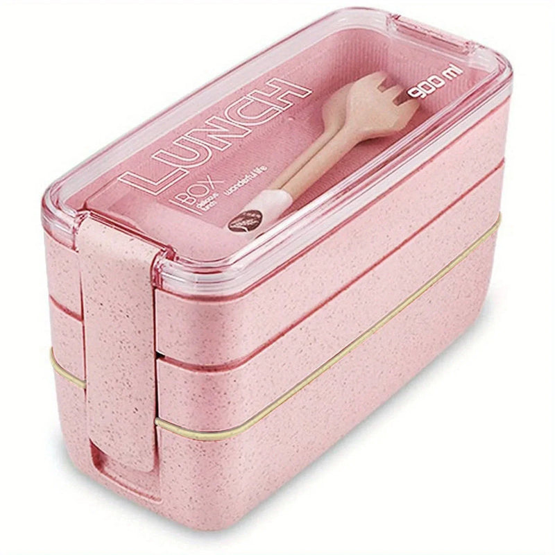 Axyaa 3-Layer Healthy Material Kids Bento Box with Handle, 900ML
