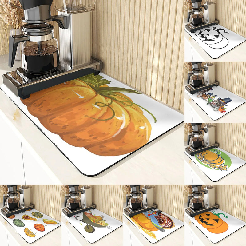 Axyaa Cute Turkey Pumpkin Kitchen Coasters Absorbent Non-Slip Thanksgiving Mat