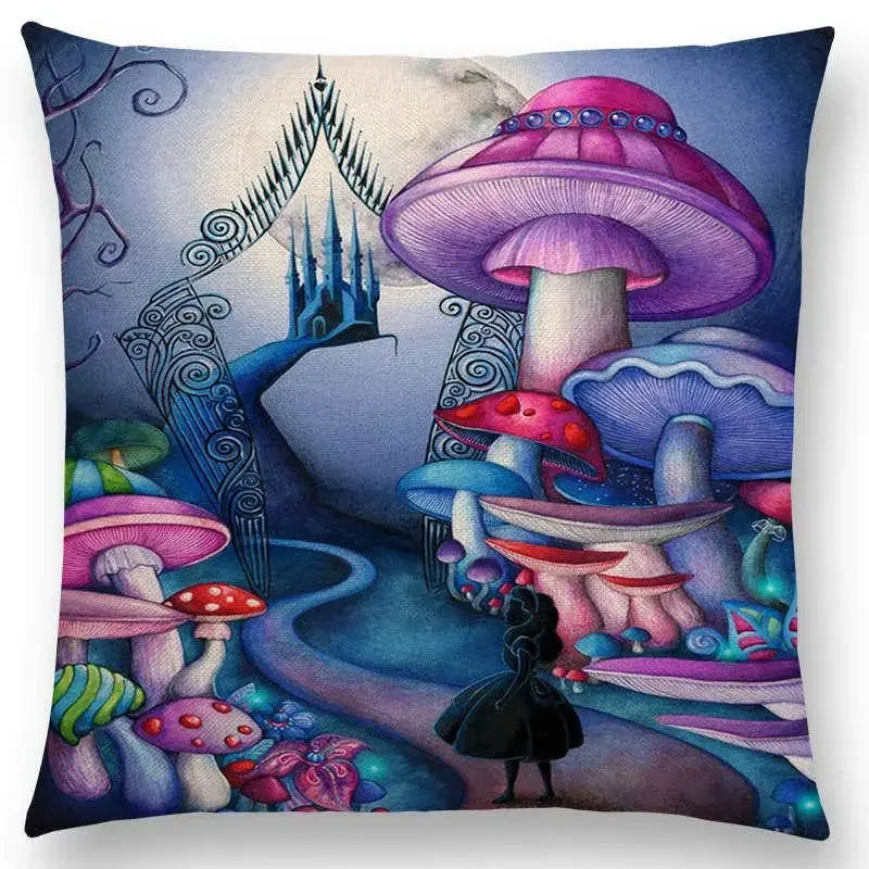 Cute Cat Moon Night Wonderland Witch Halloween Dance Pillow Cover by Axyaa