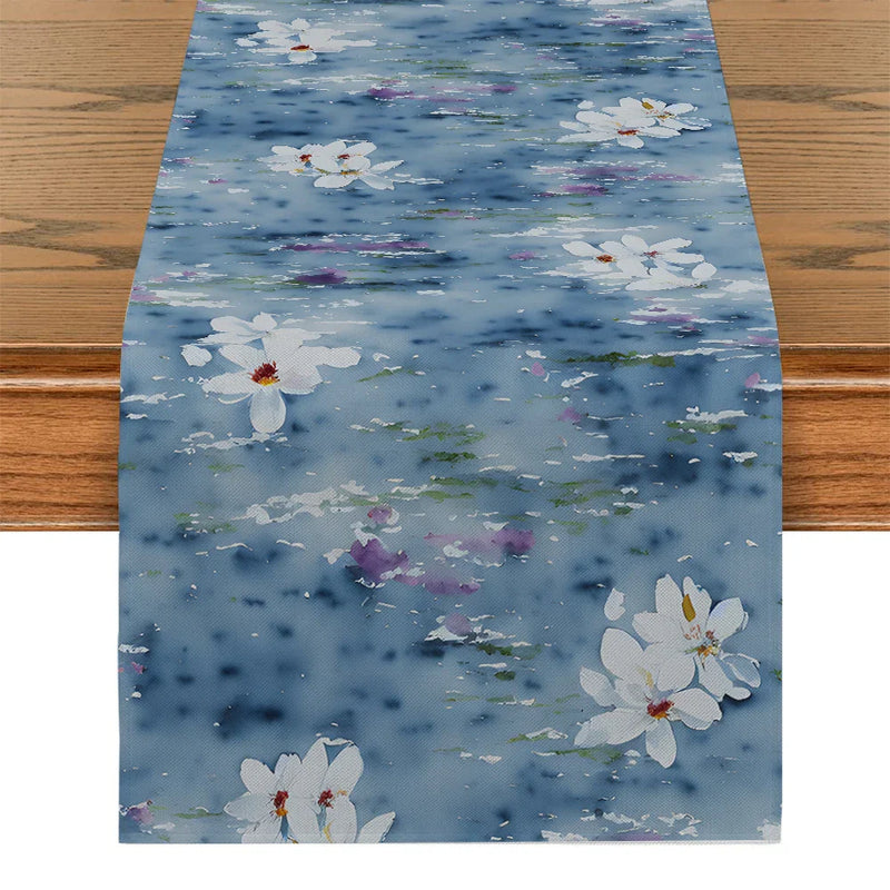 Tropical Birds & Flowers Table Runner by Axyaa: Elegant Dining Decor & Wedding Tablecloth