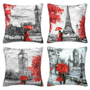 Axyaa Towers Pattern Cushion Cover for Sofa, Bedroom, Car - Home Decor Couple With Umbrella