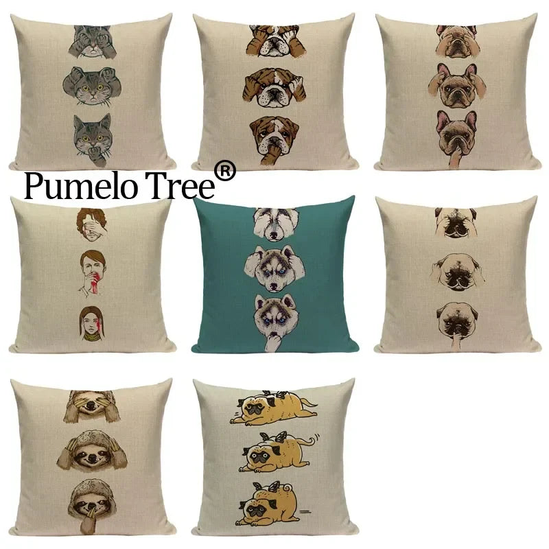 Axyaa Cozy Pug Cat Sloth Starling Fashion Pillow Cover Sofa Decor Case