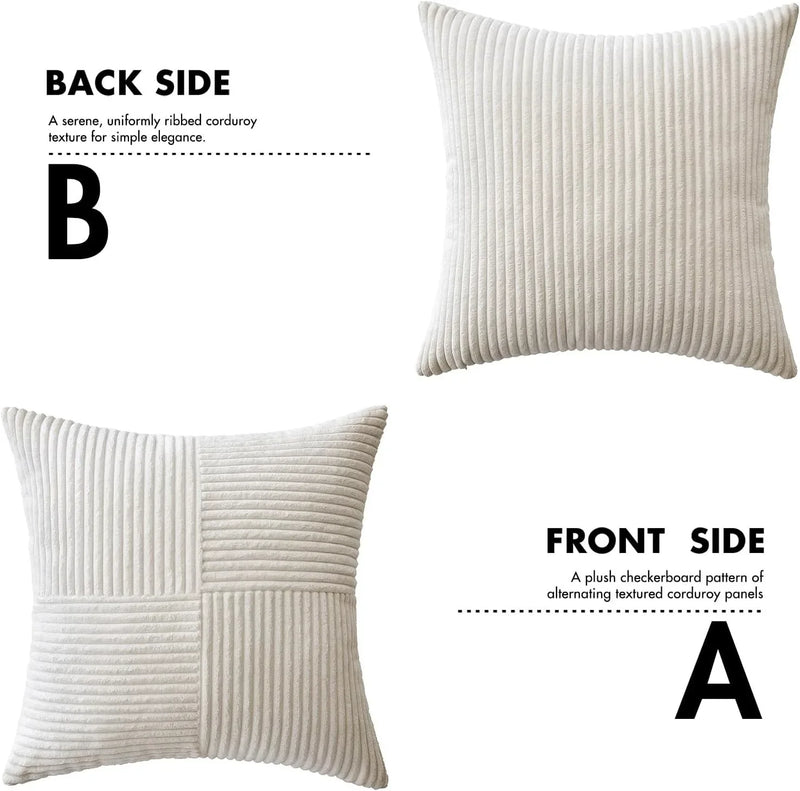 Axyaa Beige Corduroy Throw Pillow Covers 18x18 - Boho Home Decor for Sofa, Couch, Bed