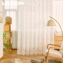 Axyaa Leaf Designer Jacquard Curtain for Living Room White Polyester Fiber