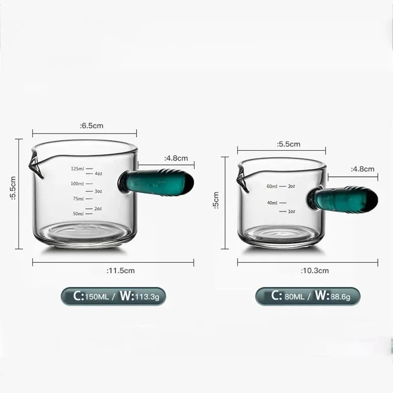 Axya Glass Handle Espresso Measuring Cup 125ml Vshape Coffee Milk Supplies