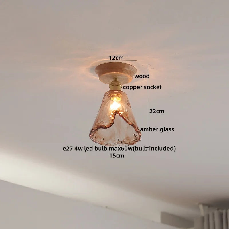 Axyaa Glass Wood LED Ceiling Lamp for Home Restaurant Living Room Decor