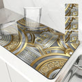 Axyaa Metallic Pattern Coffee Mat: Quick Kitchen Drying Mat for Draining Dishes & Utensils