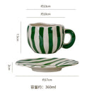 Axyaa Striped Ceramic Coffee Cup and Saucer Set - Exquisite Afternoon Tea Mug