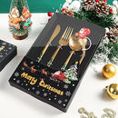 Axyaa Christmas Stainless Steel Cutlery Set with Golden Straw Gift Box
