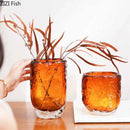 Axyaa Amber Glass Vase: Ice Patterned Decor for Flowers & Table Arrangements