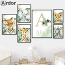 Axyaa Jungle Animals Custom Name Wall Art Poster Canvas Painting Nursery Decor