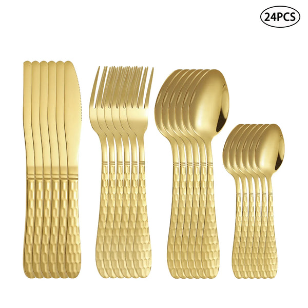 Axyaa Gold Stainless Steel Cutlery Set for Family & Restaurants, 24pcs