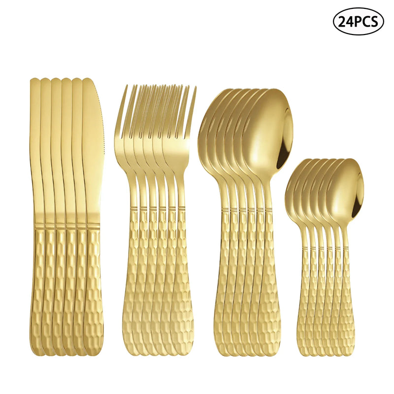 Axyaa Gold Stainless Steel Cutlery Set for Family & Restaurants, 24pcs