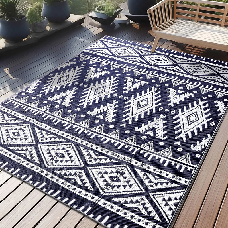 Axyaa Reversible Outdoor Straw Rug Waterproof Boho Patio Mat