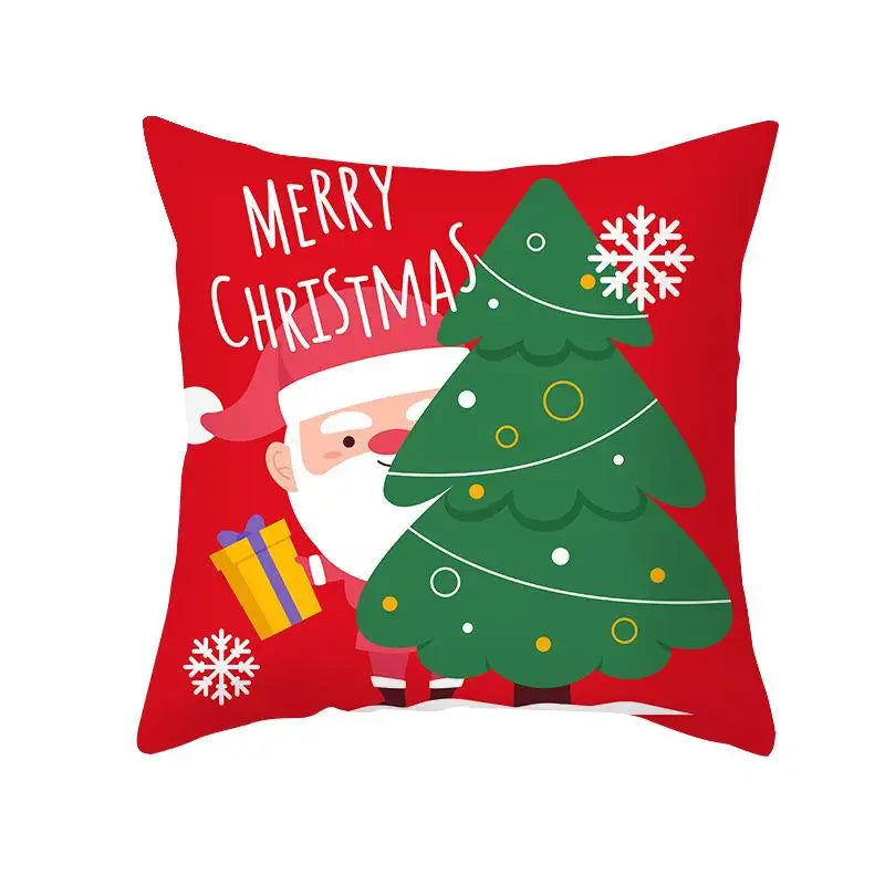 Axyaa Christmas Elk Santa Claus Cushion Cover Home Decor Square