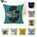 Axyaa Cartoon Animal Print Linen Cushion Cover 45*45cm