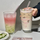 Axyaa 450ml Glass Tumbler with Straw and Lid - Transparent Bubble Tea Cup