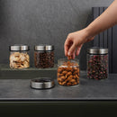 Axyaa Glass Storage Jar Kitchen Tea Coffee Bean Sealed Metal Lid Home Decor